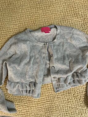Lilly Pulitzer Silver Metallic Knit Cardigan with Jewel Buttons